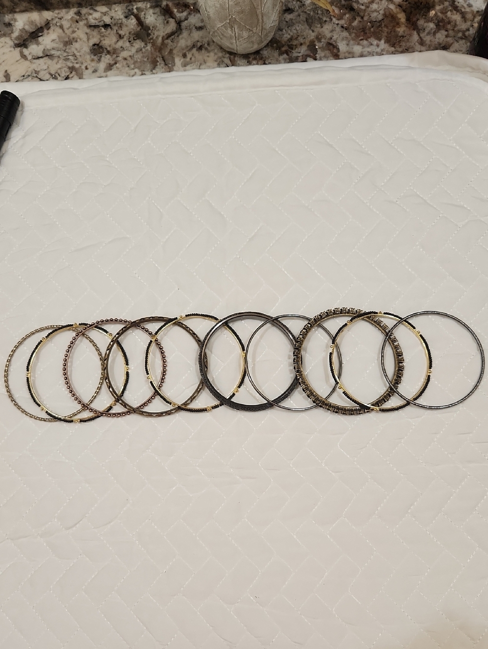 Set of Mixed Metal Women's Bangle Bracelets - Gold & Black - LOT OF 10.